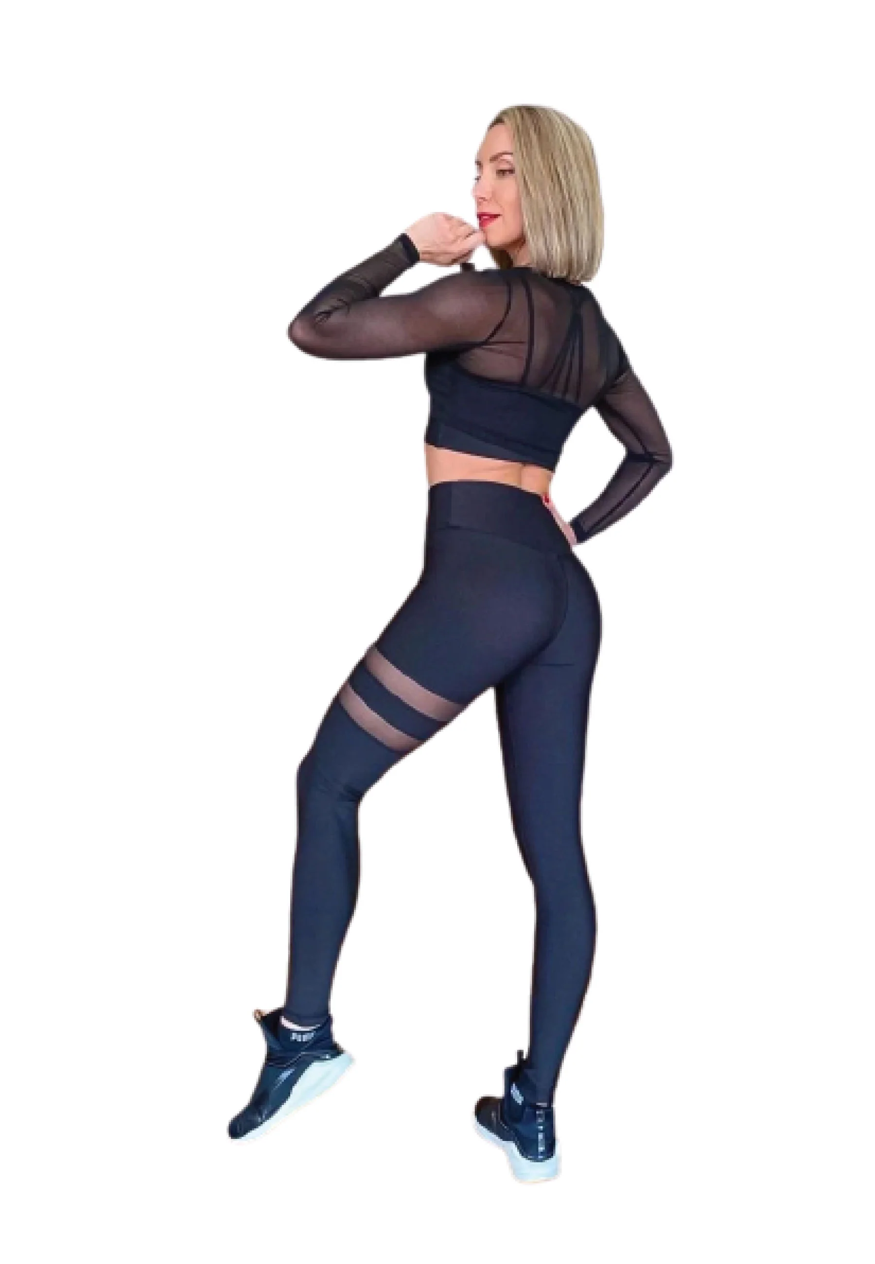 913 Tulle Detailed Sport Leggings in Schwarz - Image 5