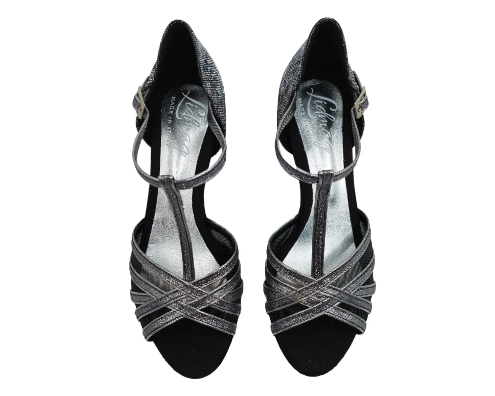Grace Bliss Tanzschuhe in Silber & Schwarz Satin - Image 3