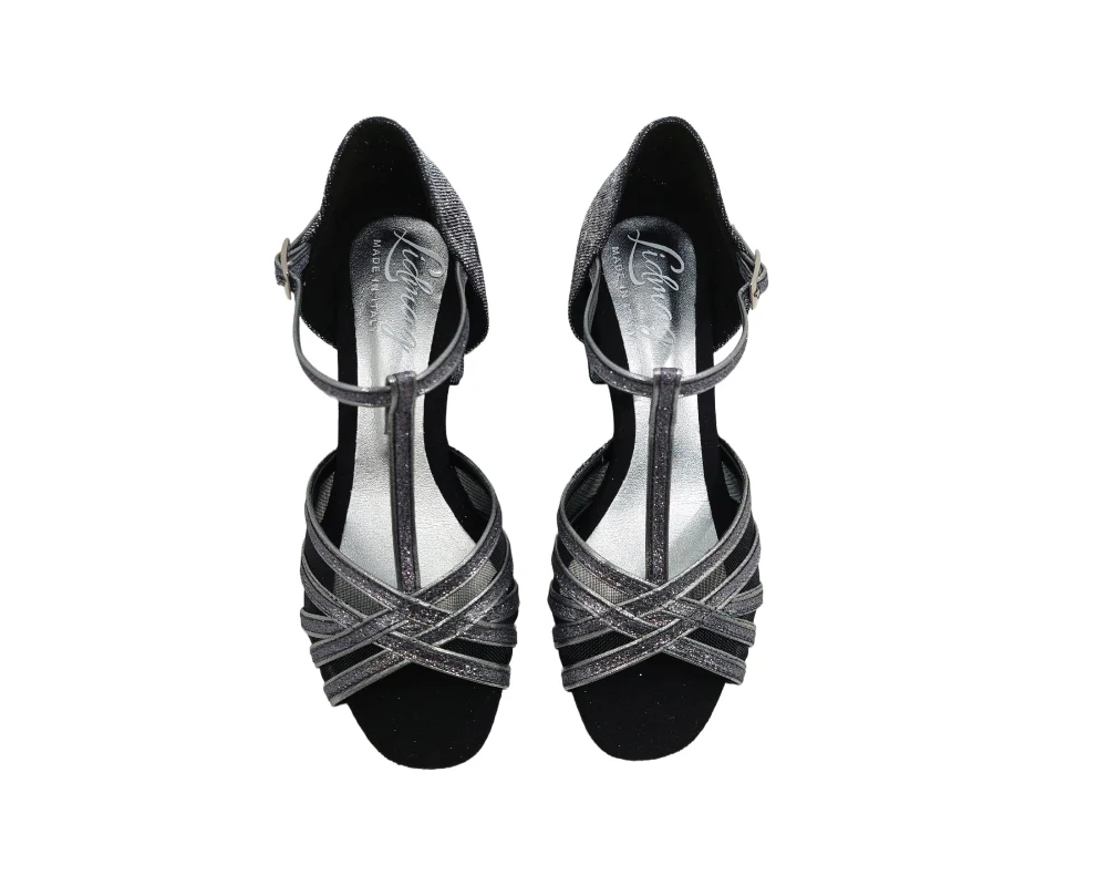 Grace Bliss Tanzschuhe in Silber & Schwarz Satin - Image 6