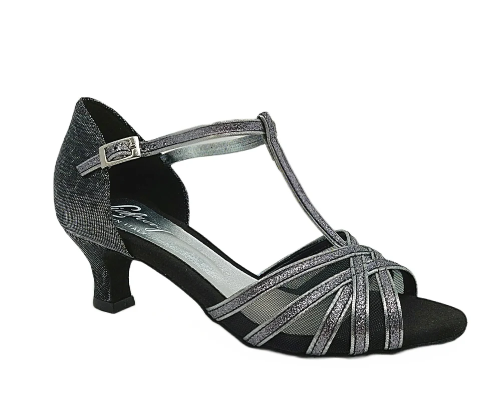 Grace Bliss Tanzschuhe in Silber & Schwarz Satin - Image 8